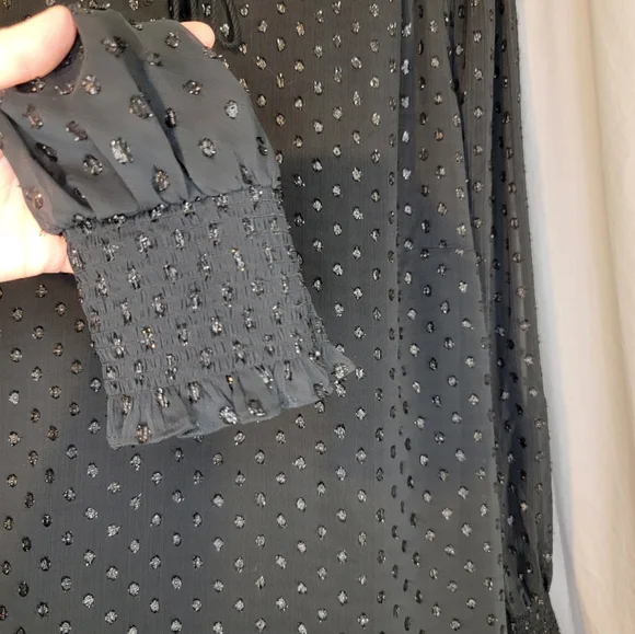 Ava & Viv Sparkling Dot Black Tie Front Relaxed Blouse - Picture 5 of 10